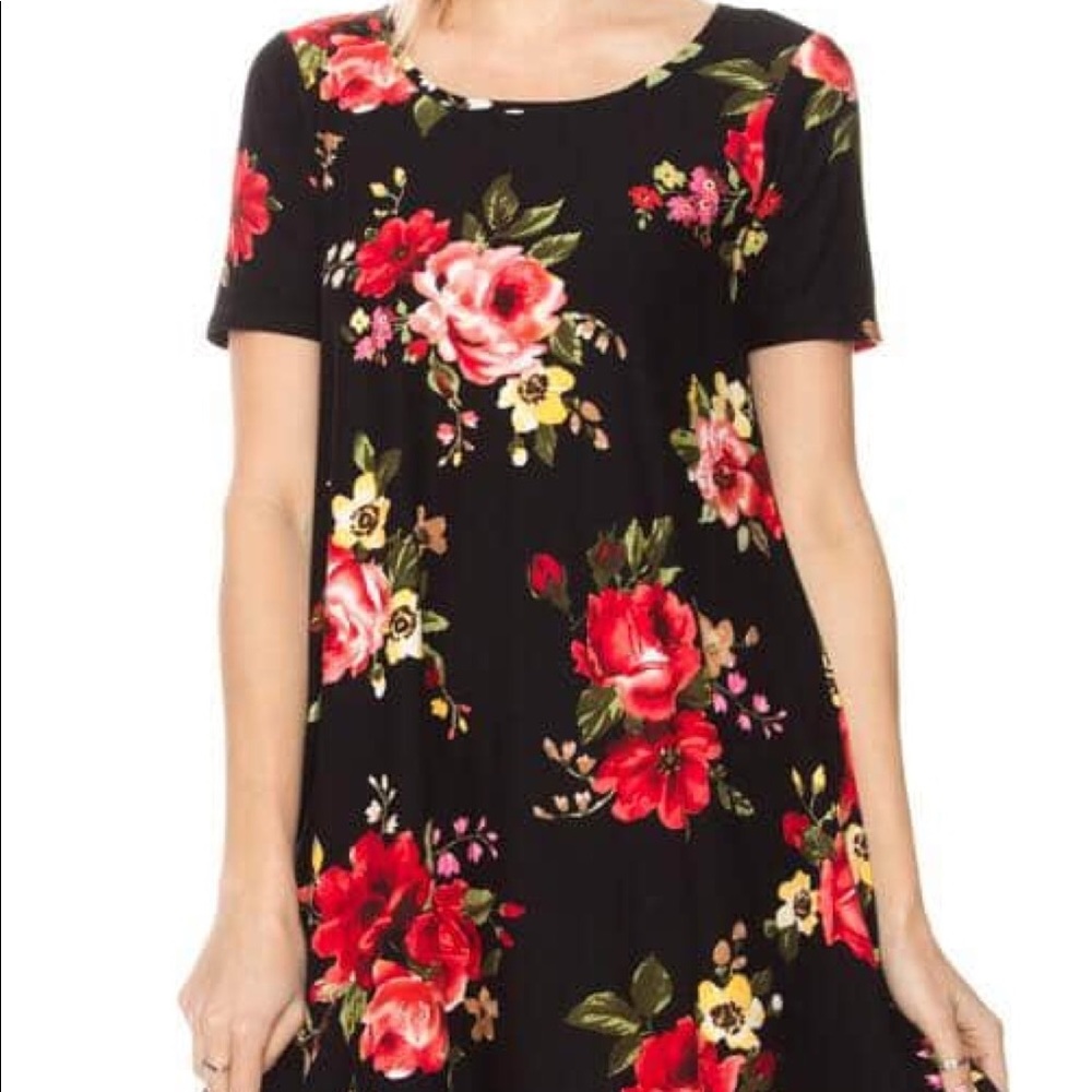 Black Floral Dress with Pockets